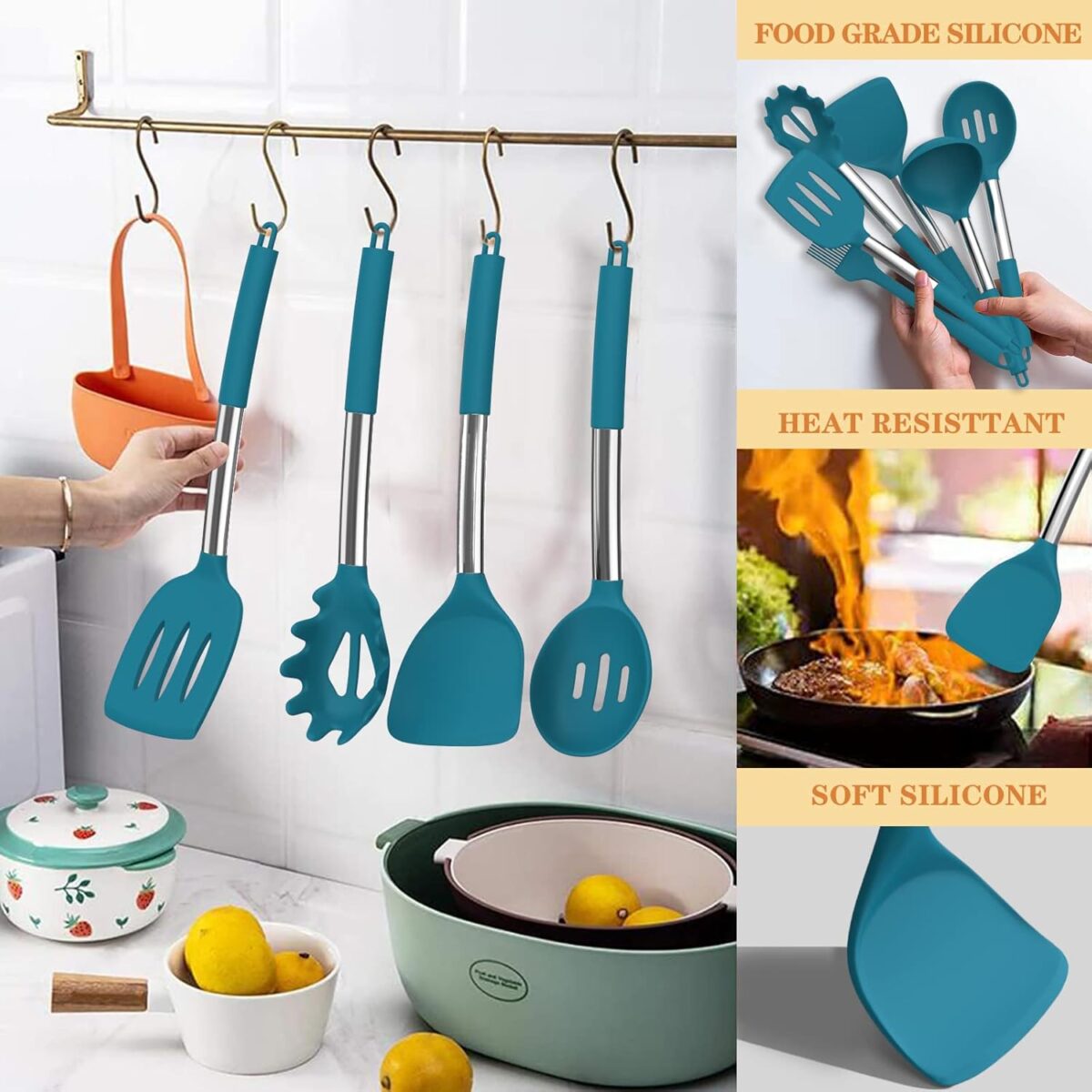 Silicone Kitchen Utensils Set for Nonstick Cookware
