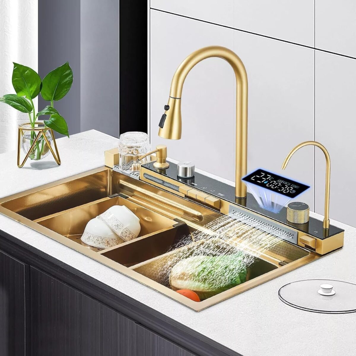 Drop-In Single Bowl Kitchen Sink with Waterfall Tap