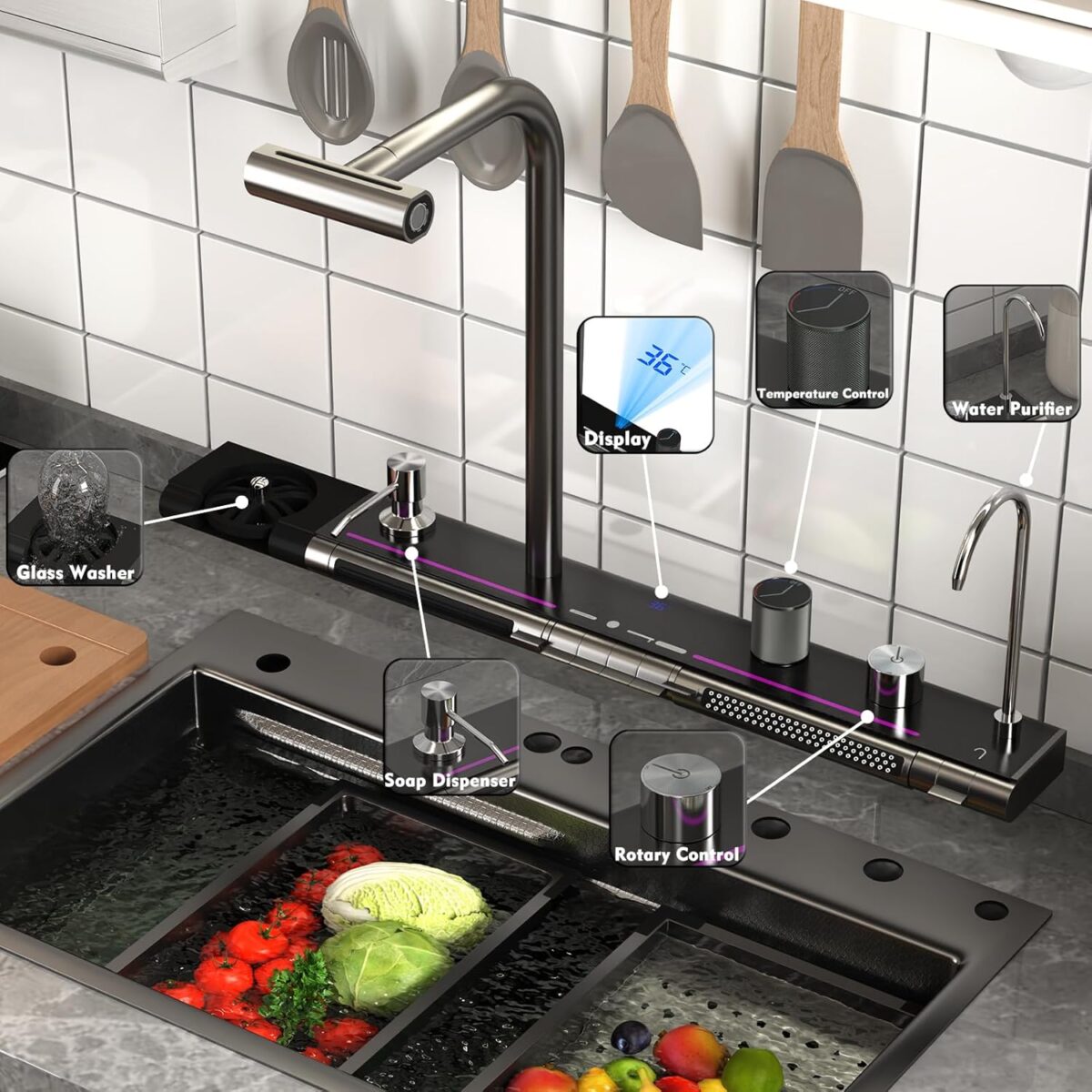Smart Kitchen Sink 304 Stainless Steel Single Bowl