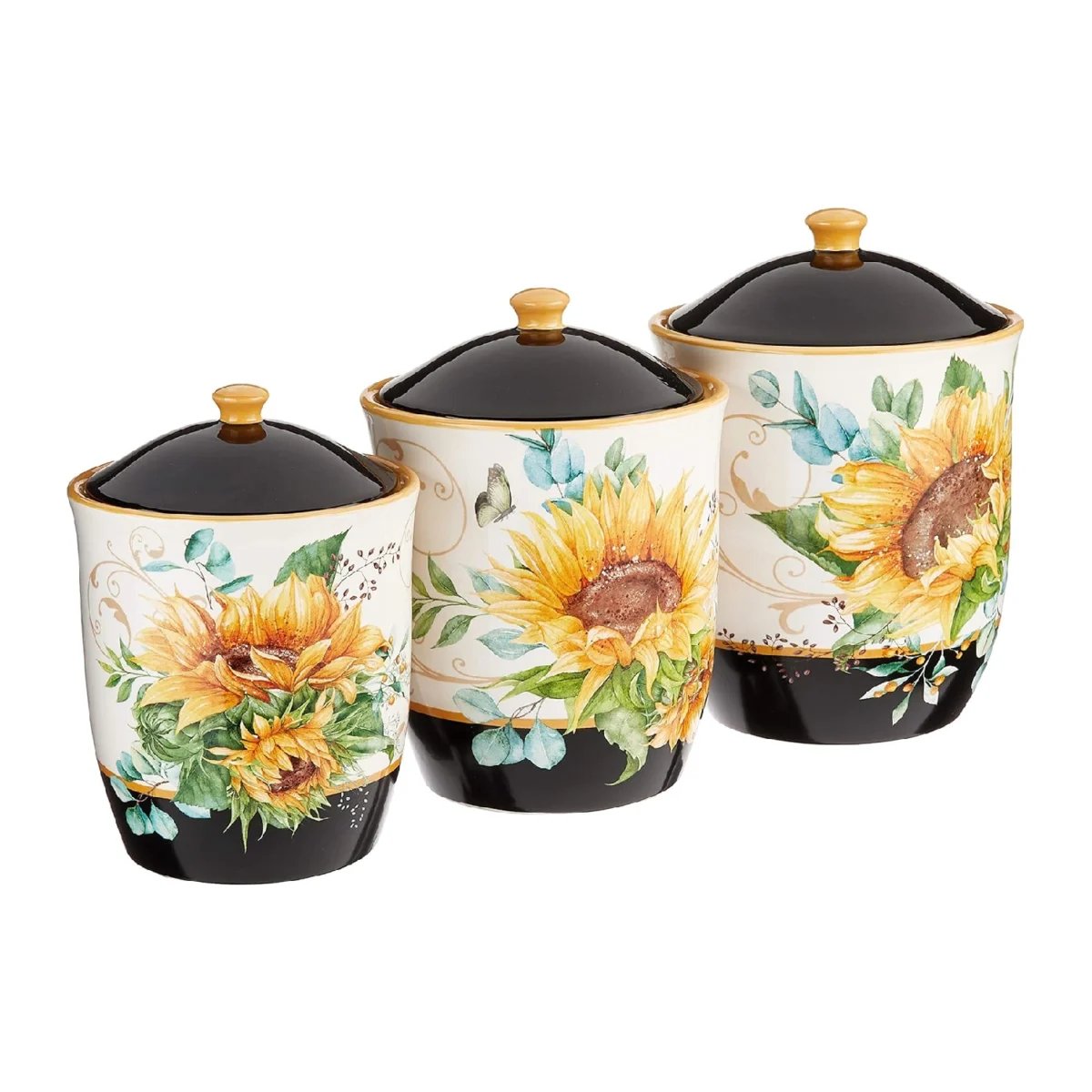 Sunflower Fields 3-Piece Ceramic Canister Set with Airtight Lids