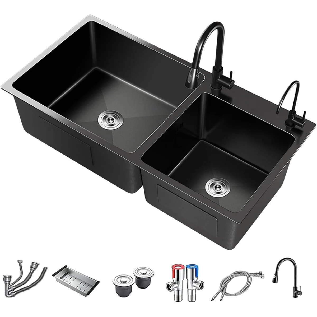 Black Gray Double Bowl Kitchen Sink