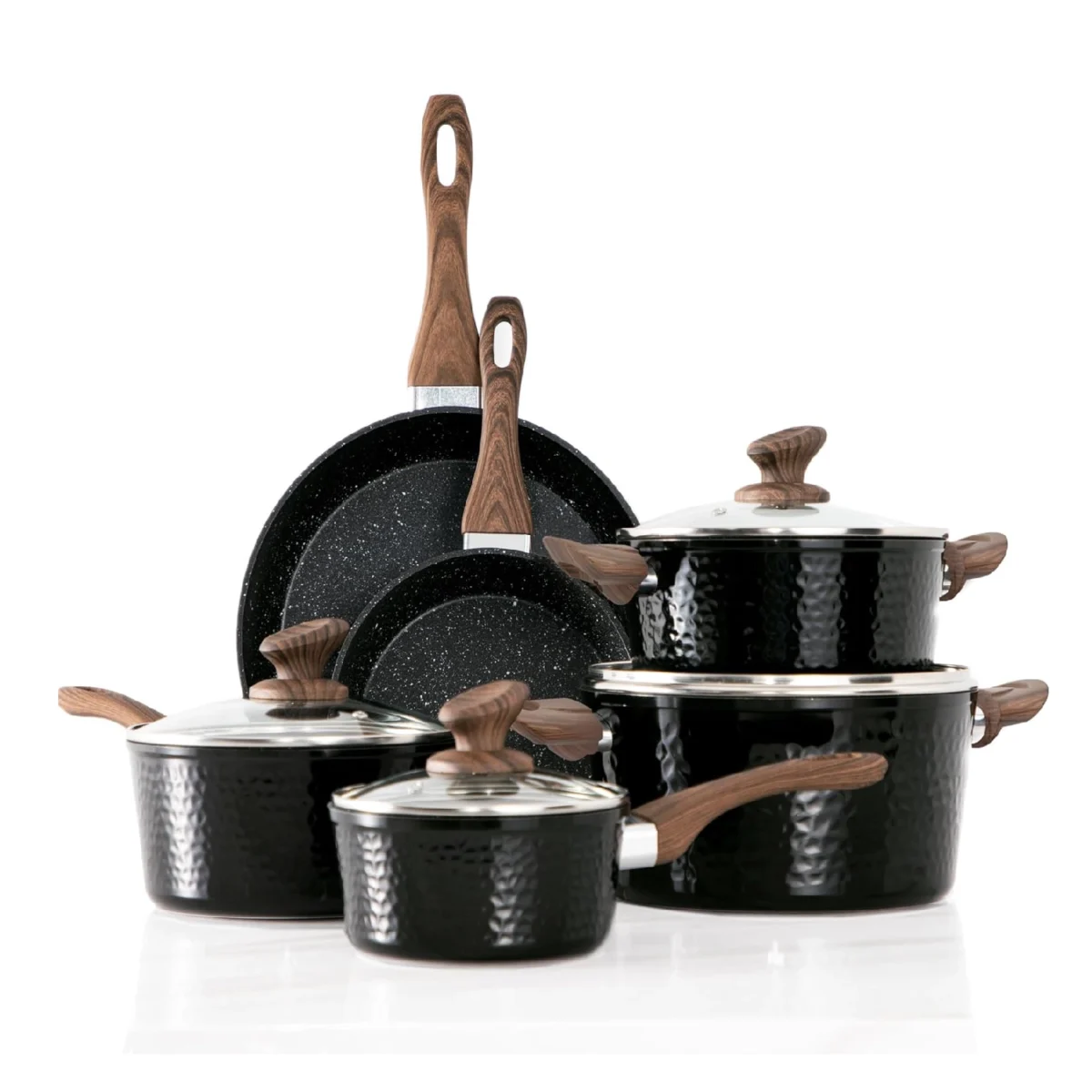 15-Piece Induction Hammered Granite Cookware Set